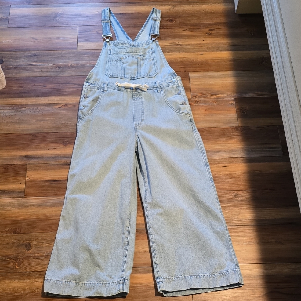 GAP Ultrasoft Wide Leg Baggy Denim Overalls Small Petite